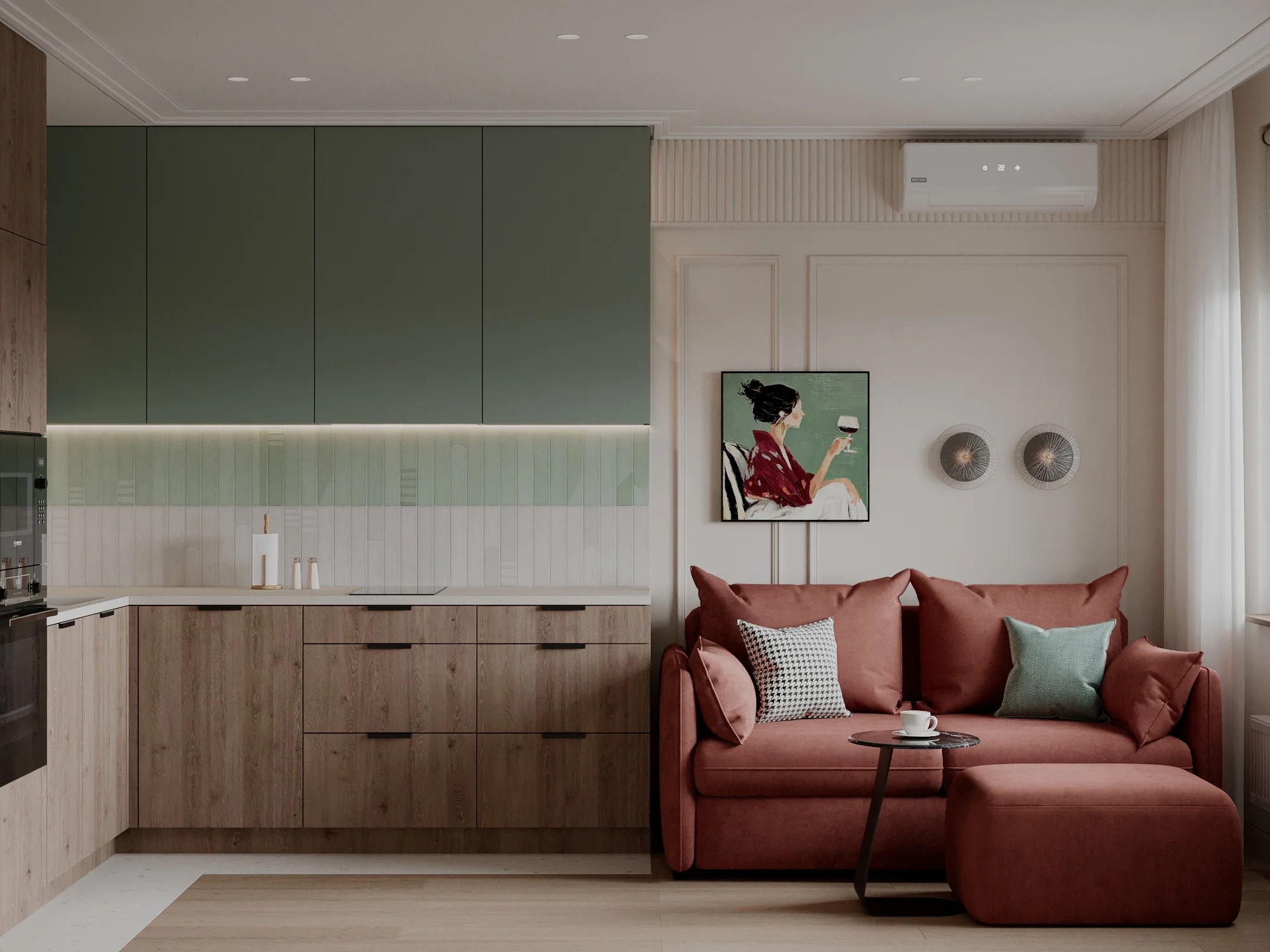 Гостиная в стиле минимализм с яркими акцентами