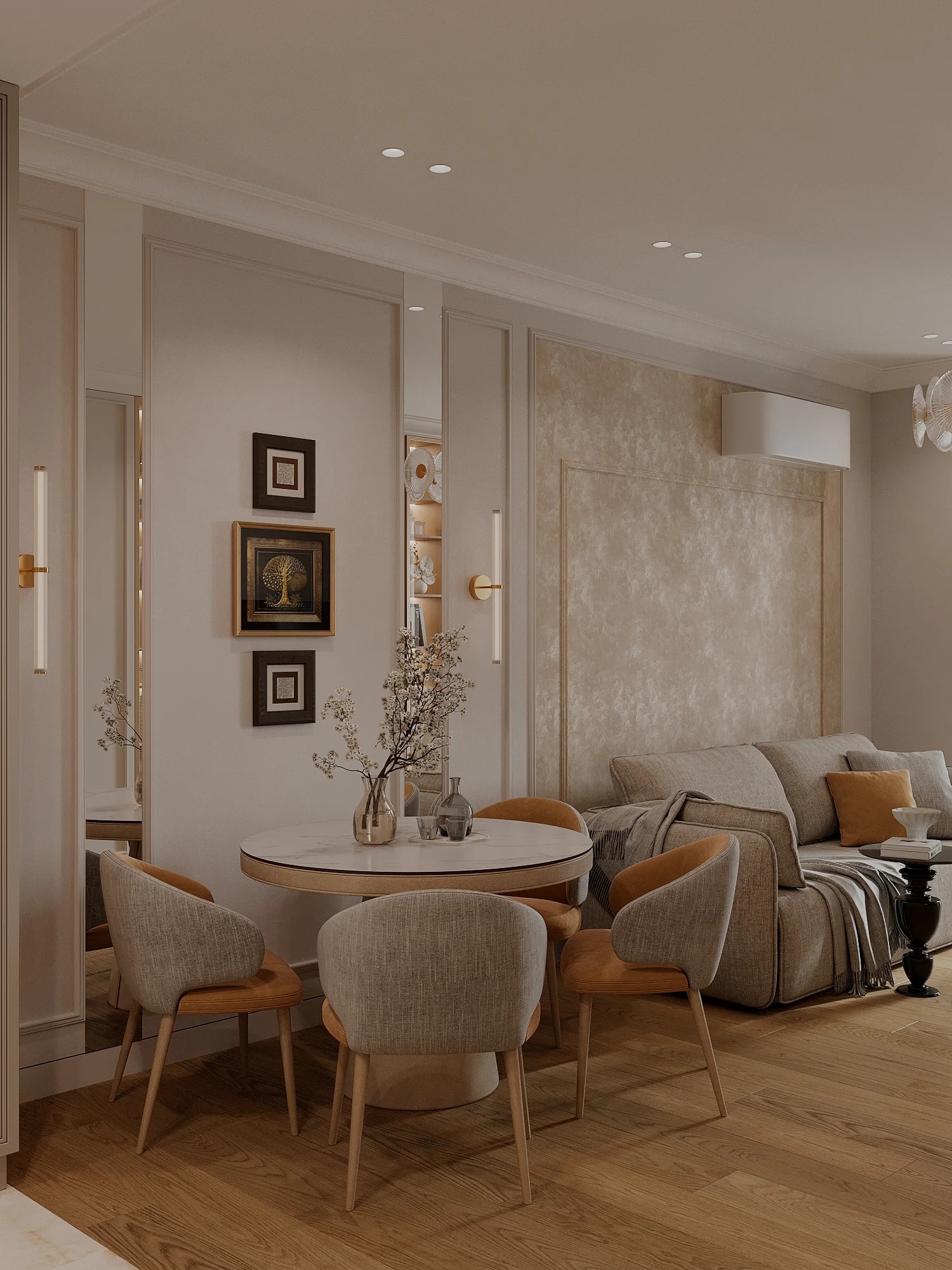 Элегантная кухня-гостиная в стиле минимализм