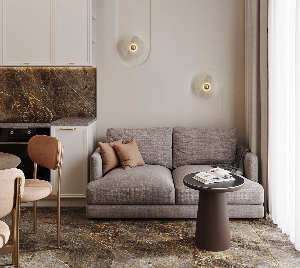 A stylish space with warm materials.