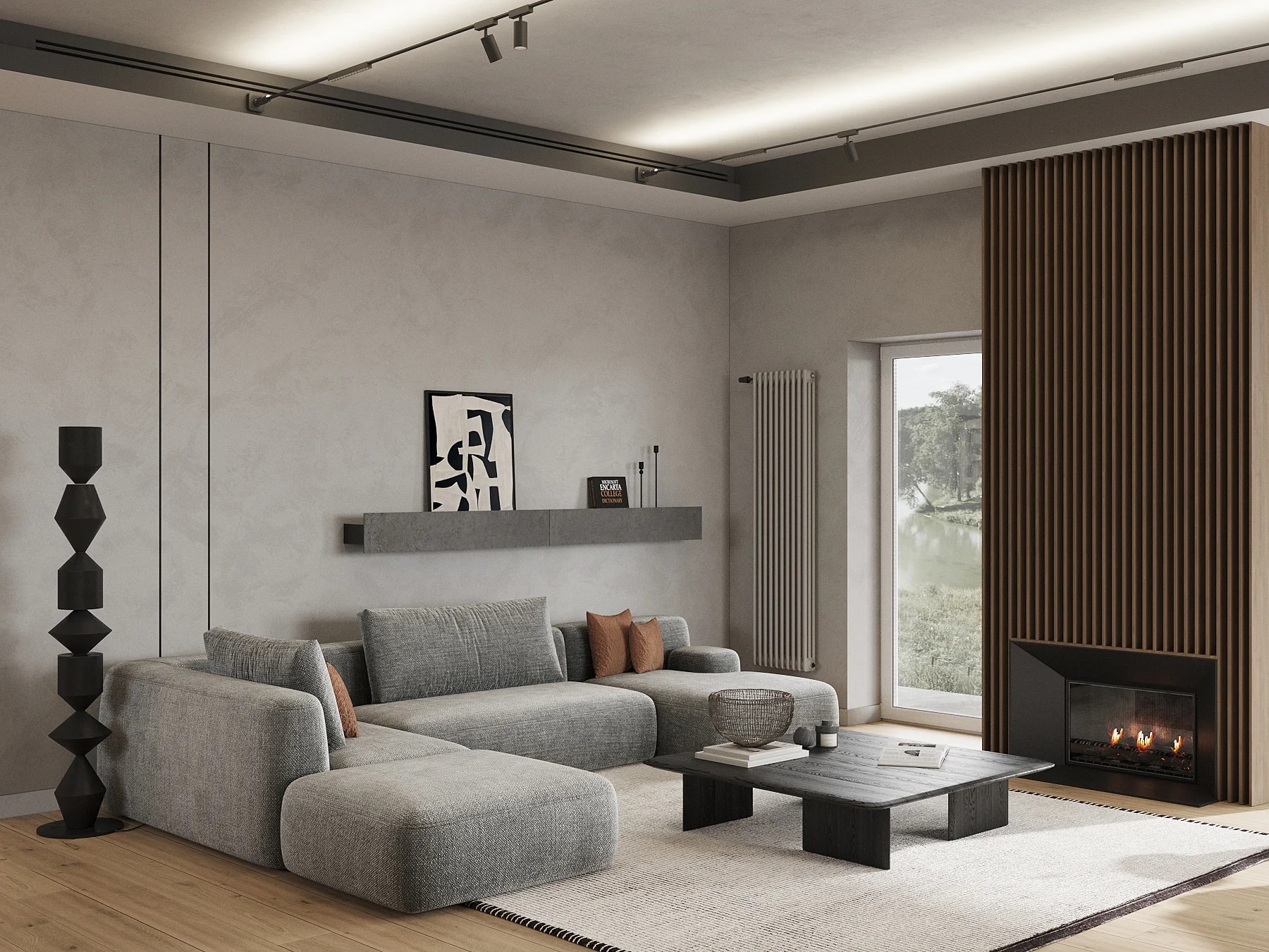 Светлая стильная гостиная с диваном